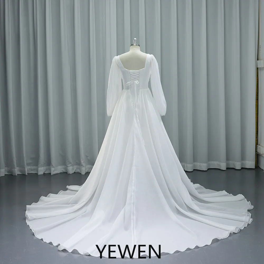 Long Sleeves Colored Wedding Dresses Silk Unique Wedding Dresses with Color YW231150