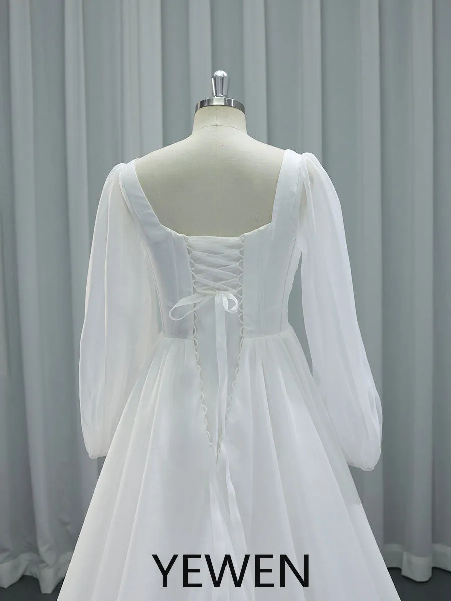 Long Sleeves Colored Wedding Dresses Silk Unique Wedding Dresses with Color YW231150