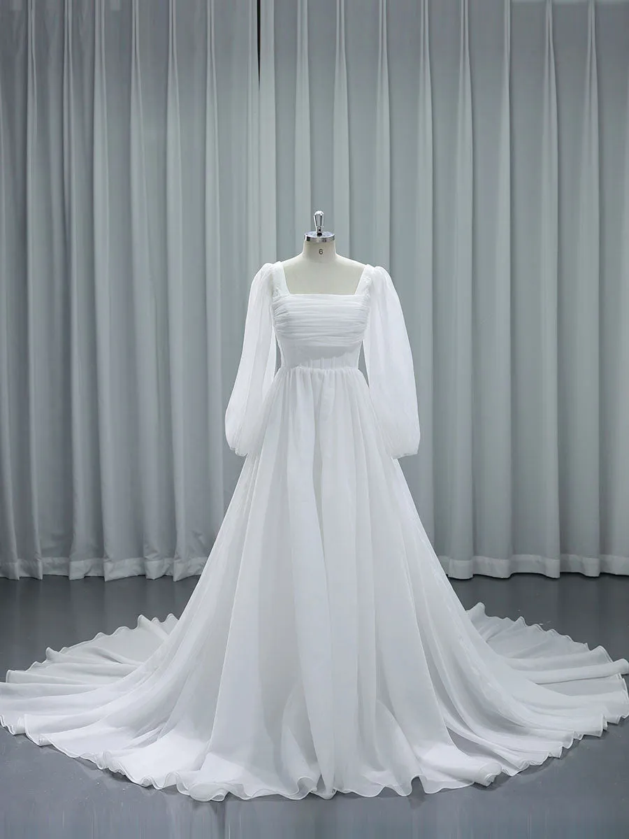 Long Sleeves Colored Wedding Dresses Silk Unique Wedding Dresses with Color YW231150