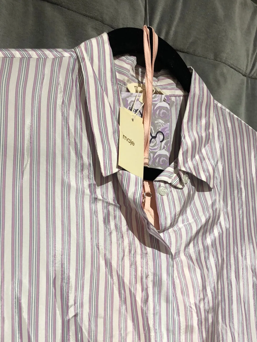 Maje Lavender Silk-Like Striped Button Down shirt dress