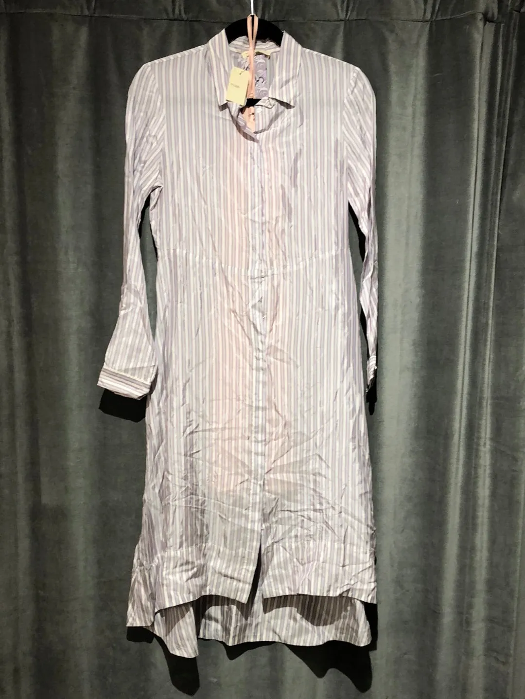 Maje Lavender Silk-Like Striped Button Down shirt dress