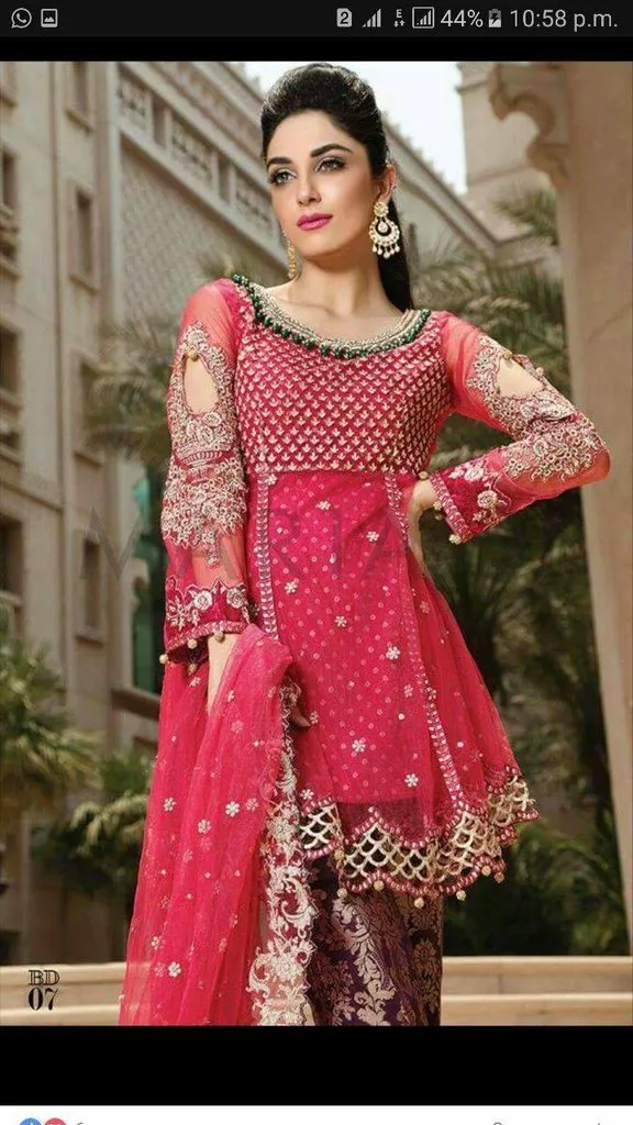 Maria B Designer Dress Red Color.  Chiffon & Net Fabric Model # C 80