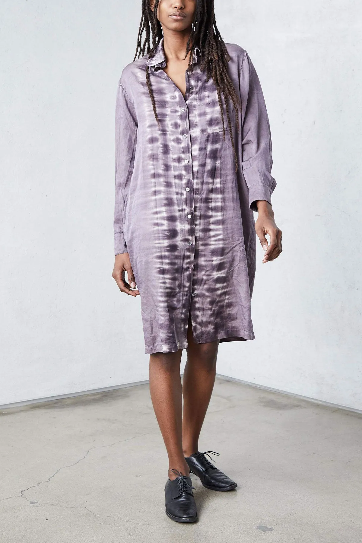 Mauve Silk Cotton Sateen Classic Shirt Dress
