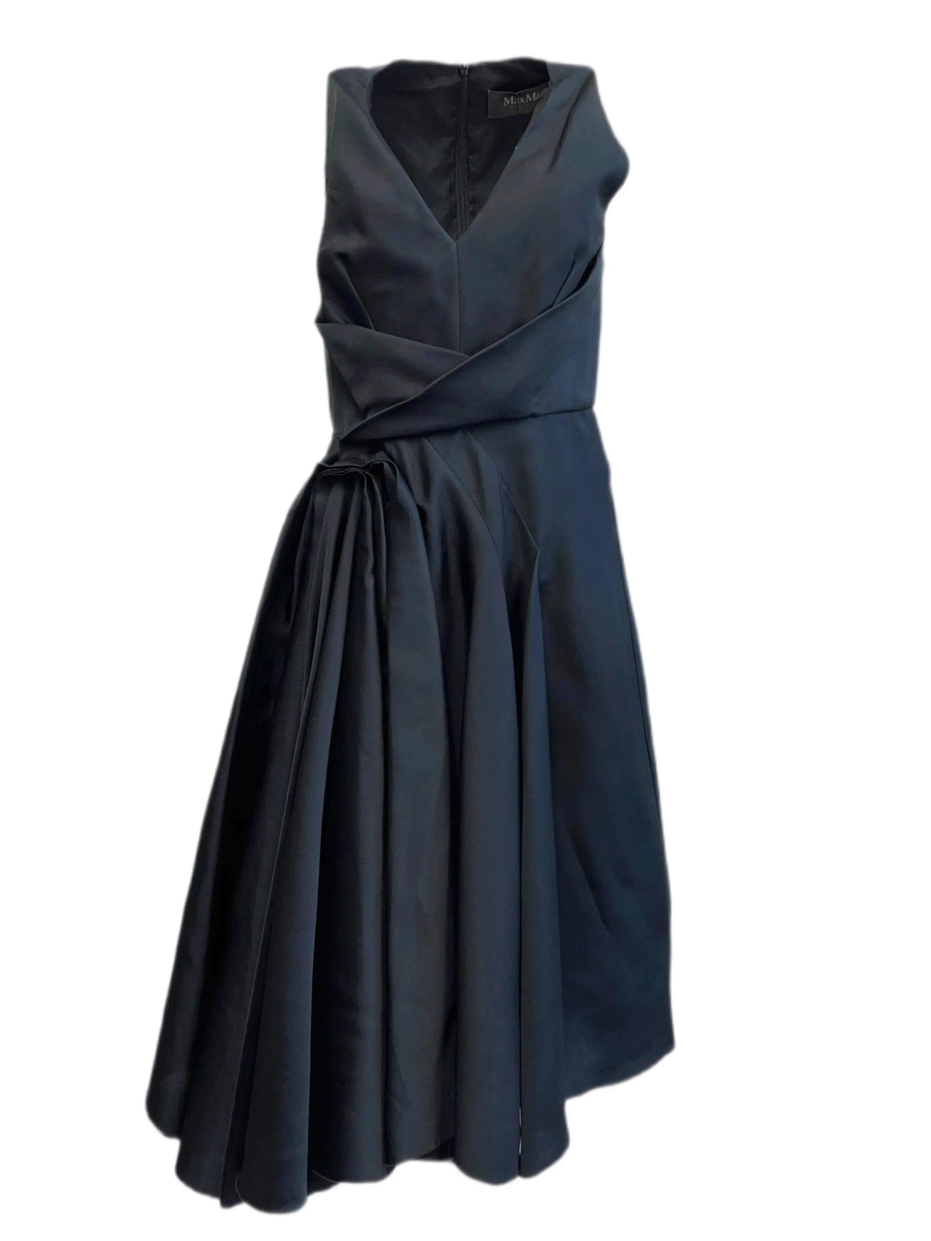 Max Mara Women's Black Pandoro Sleeveless Pleated A Line Dress Size 8 NWT