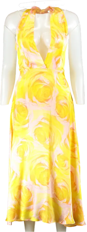 Mirae Yellow Floral Halter Midi Dress Camilla UK 6