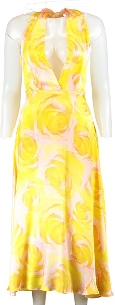 Mirae Yellow Floral Halter Midi Dress Camilla UK 6