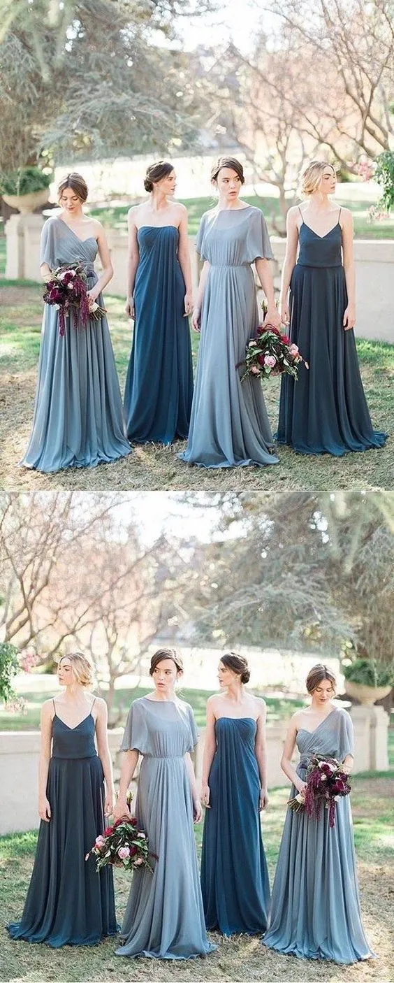 Mismached Chiffon Cheap Long Bridesmaid Dresses Online, WG291