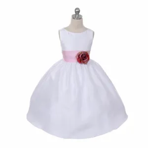 Morgan - Bridal Ivory or White - Pink Sash and Flower