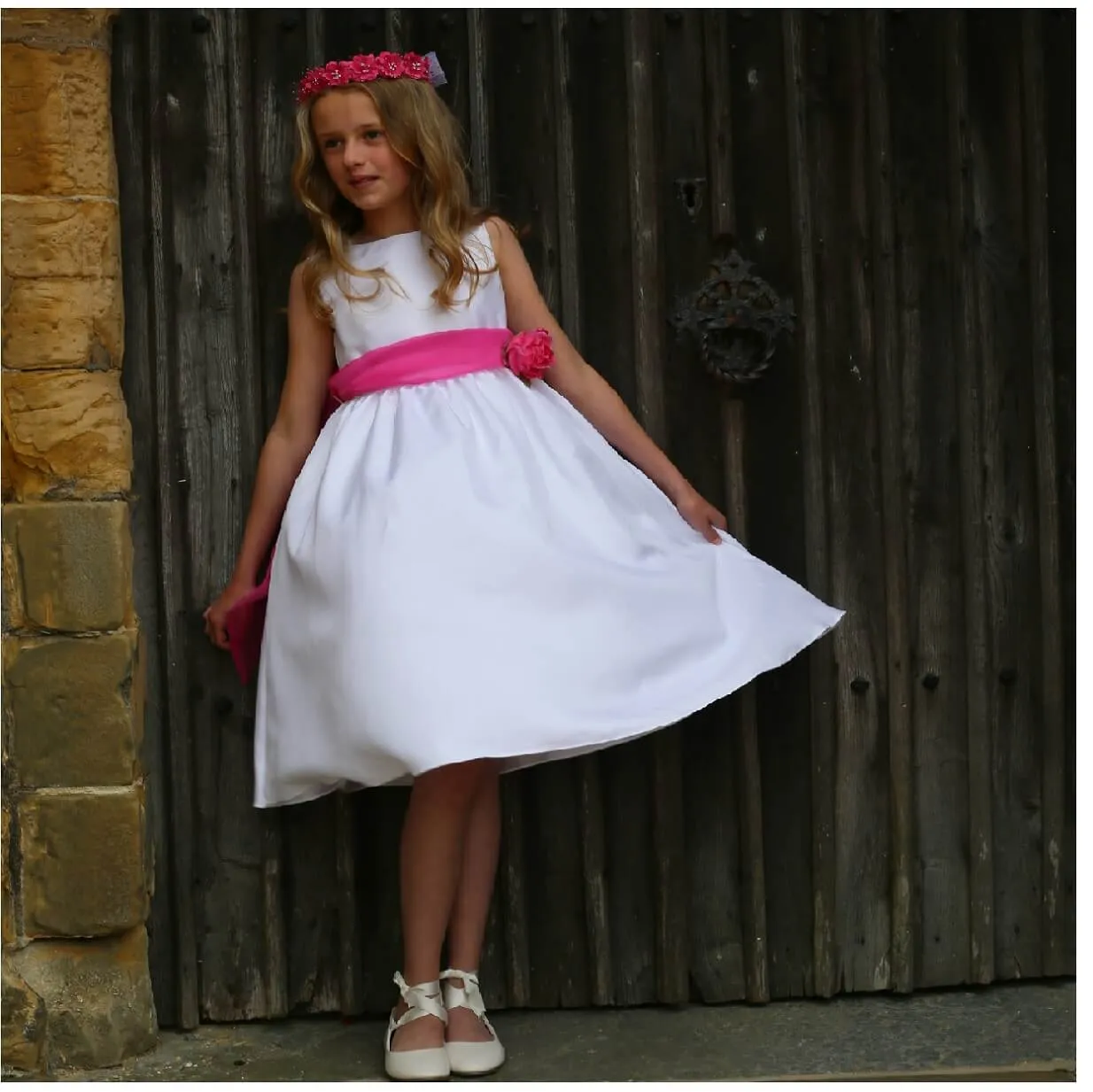 Morgan - White - Choice of Sash and Flower Colour