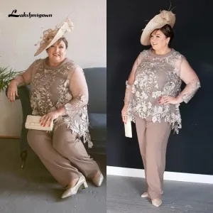 Mother of the Bride Dress Pants suit 2 Pieces Lace Royal Lace Appliques
