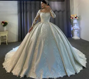 New fashion satin with lace wedding dress