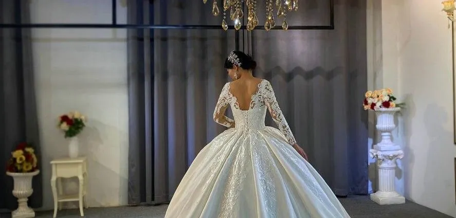 New fashion satin with lace wedding dress
