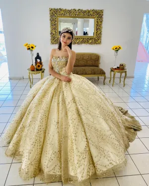 New Gold Quinceanera Dress Sequined Strapless Sweet 16 Dress Ball Gown vestidos de quinceañera