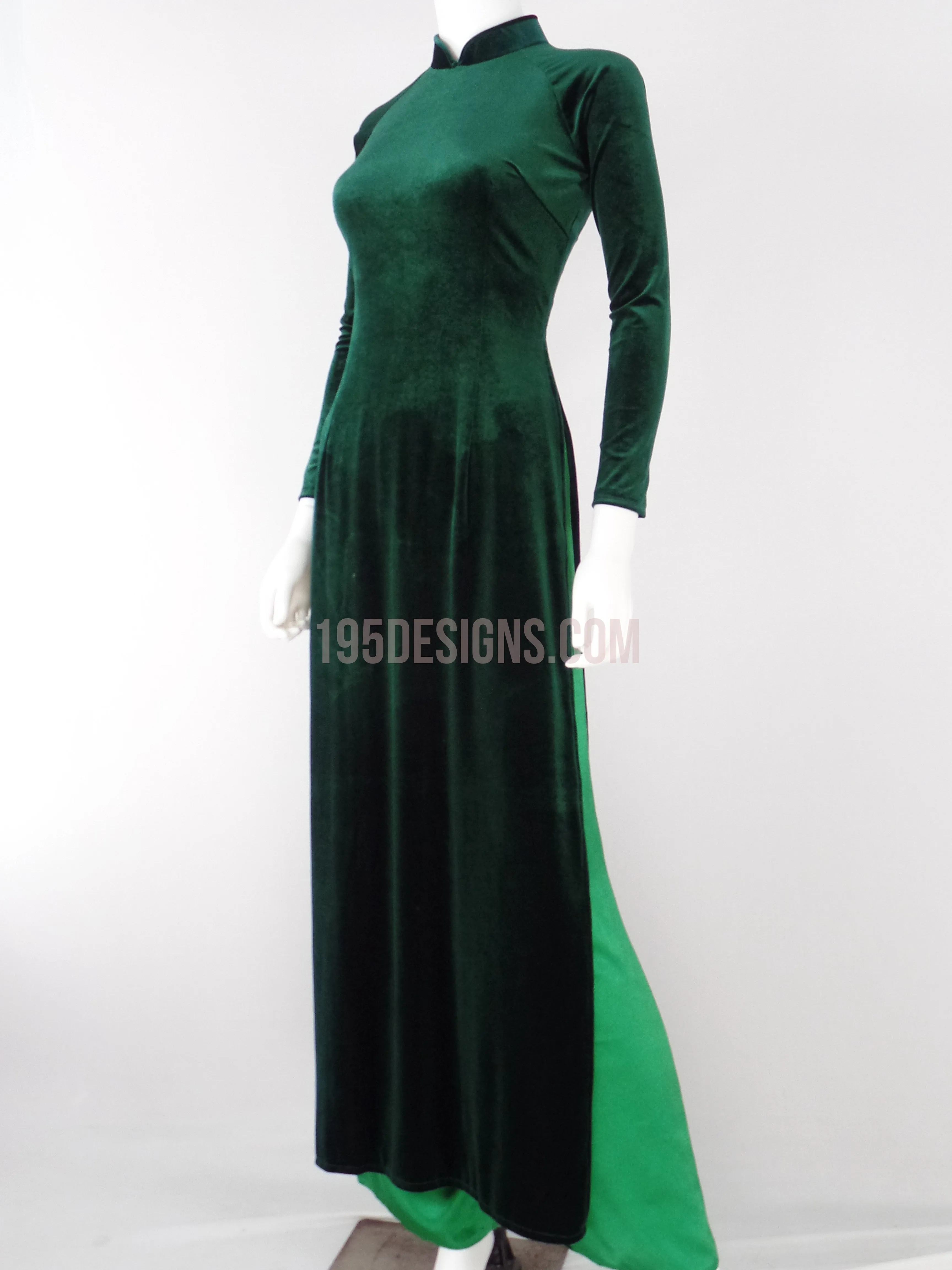 Áo dài nhung xanh lá trơn - Green Ao DAi Velvet
