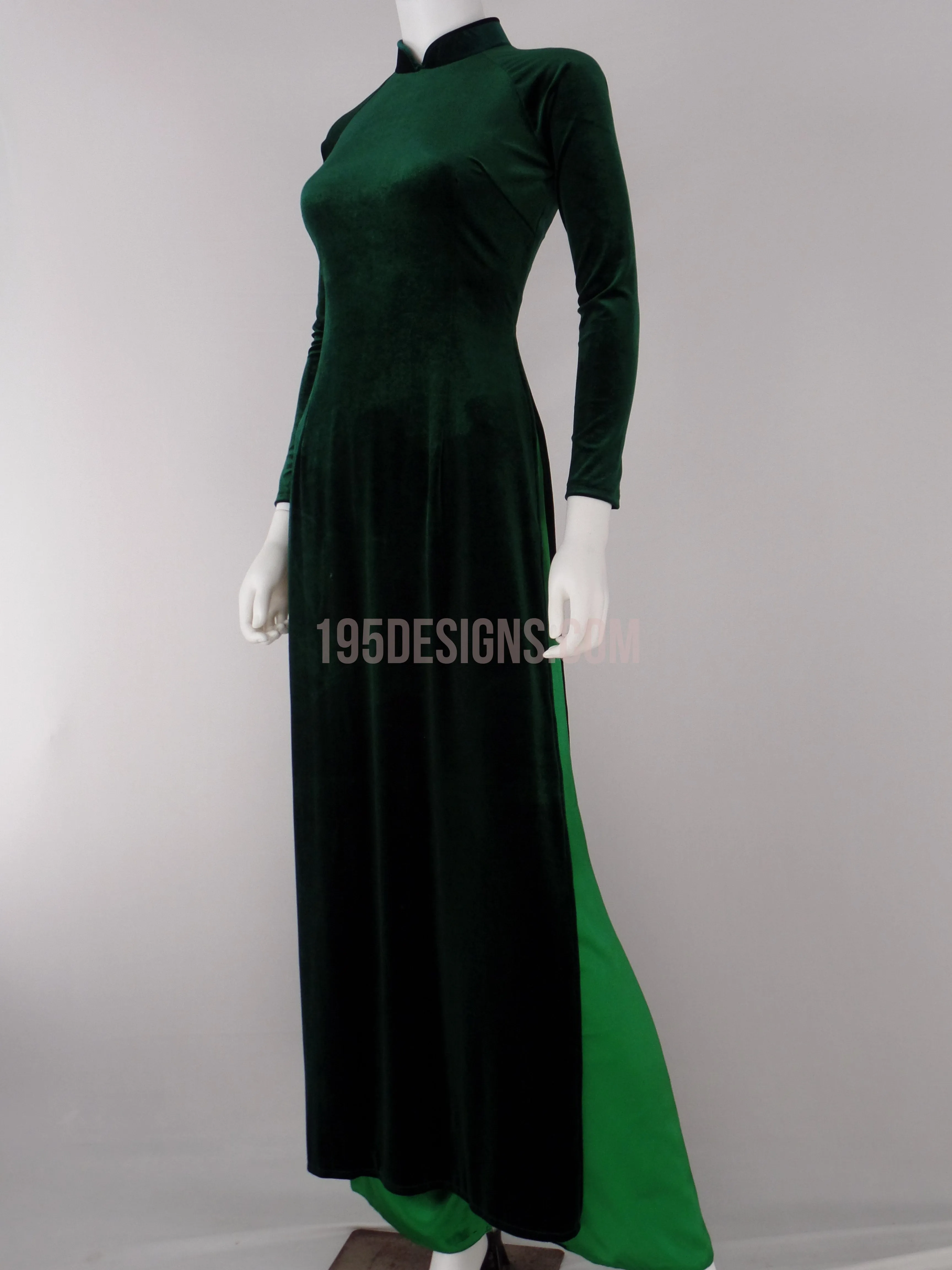 Áo dài nhung xanh lá trơn - Green Ao DAi Velvet