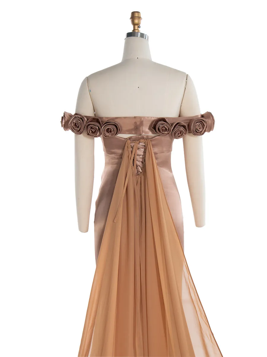 Off The Shoulder Fitted Maternity Photoshoot Dress with 3D Flower Detail Baby Shower Gown YW240200