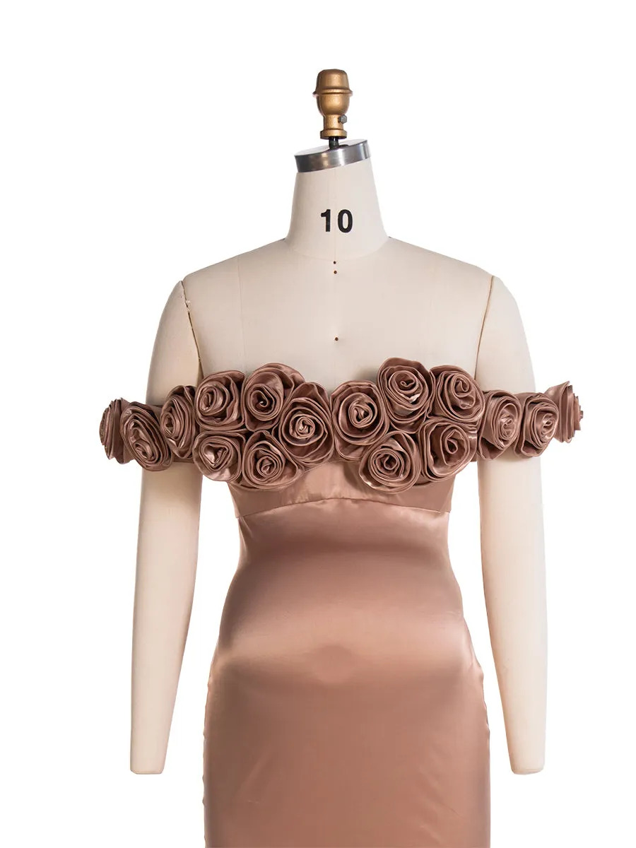 Off The Shoulder Fitted Maternity Photoshoot Dress with 3D Flower Detail Baby Shower Gown YW240200