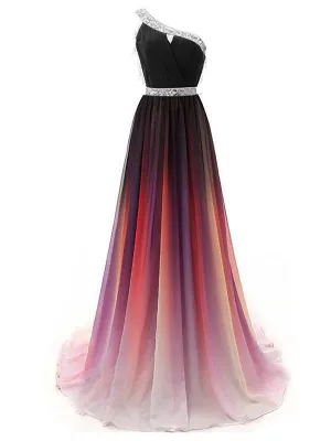 One Shoulder Beaded Chiffon Prom Dresses,Cheap Prom Dresses,PDY0550