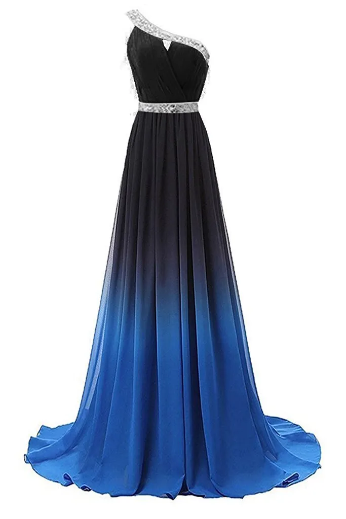 One Shoulder Beaded Chiffon Prom Dresses,Cheap Prom Dresses,PDY0550