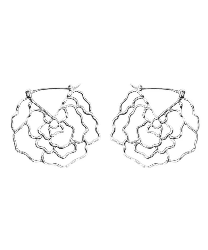 Oversize Silk Alloy Rose Hollow Out Hoop Earrings