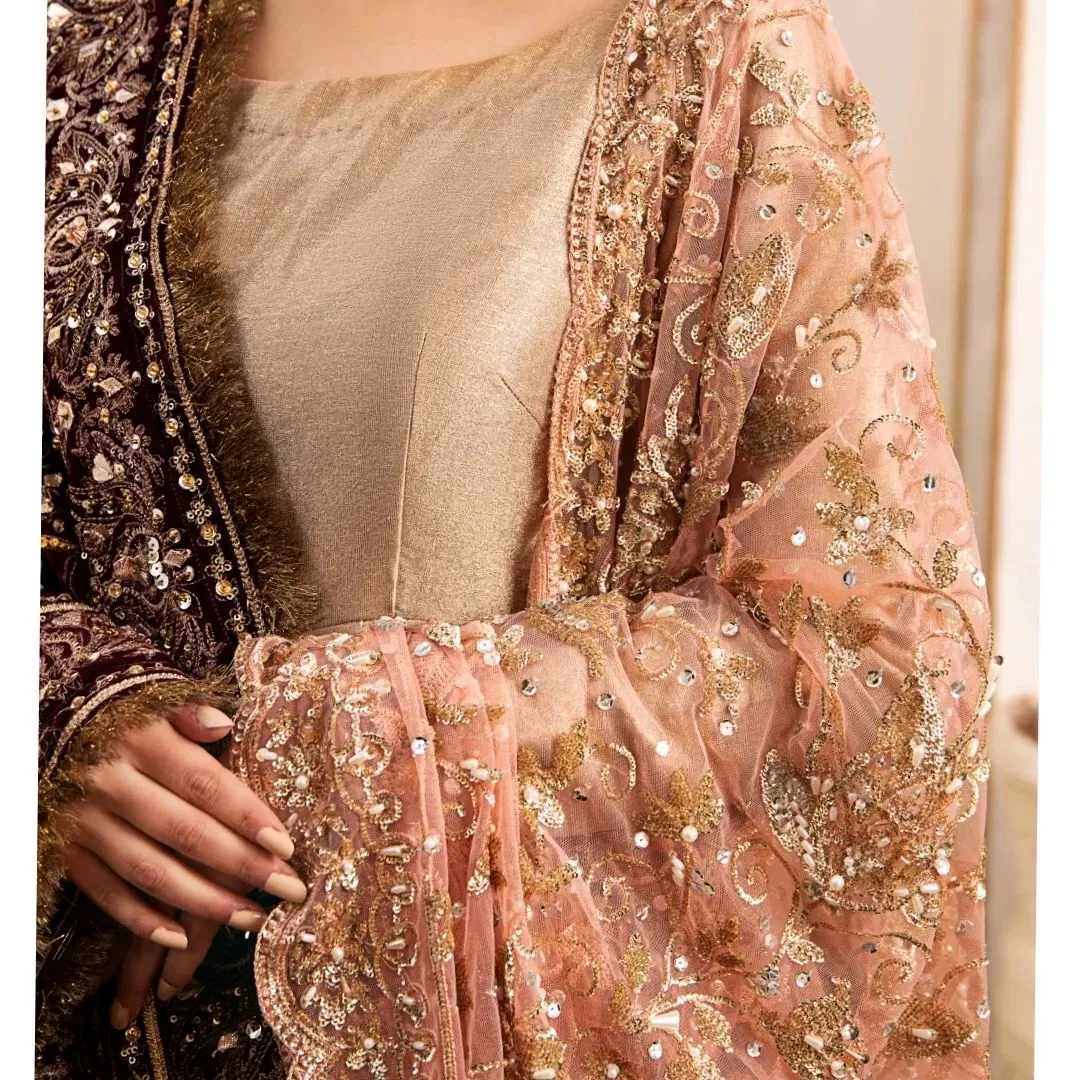Pakistani Bridal Frock with Lehenga and Dupatta Dress
