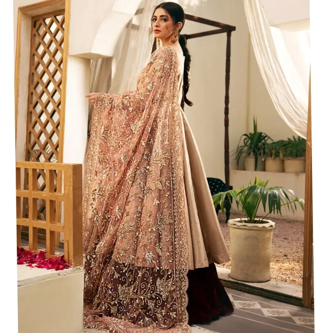 Pakistani Bridal Frock with Lehenga and Dupatta Dress