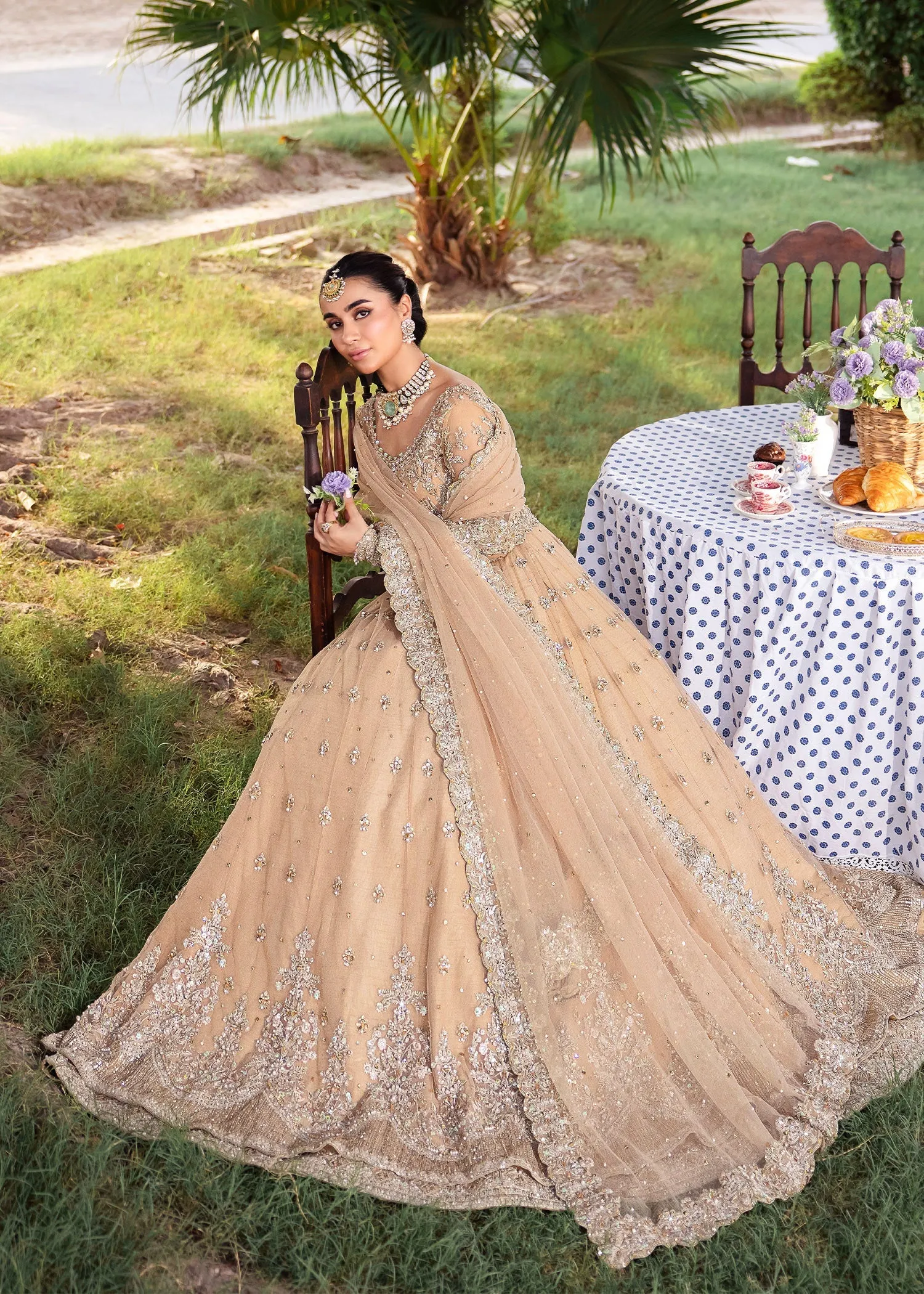 Pakistani Bridal Outfit in Lehenga Pishwas Frock Style