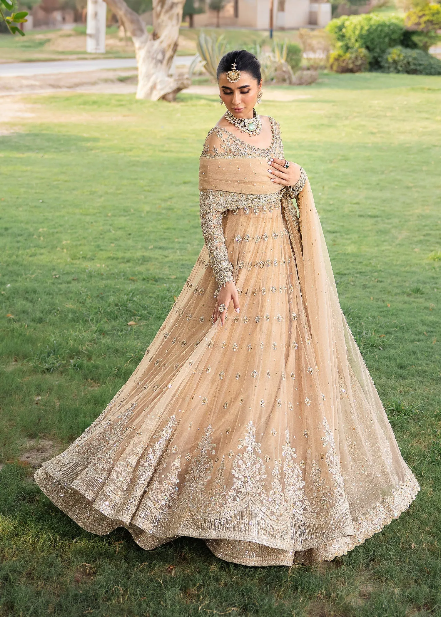 Pakistani Bridal Outfit in Lehenga Pishwas Frock Style