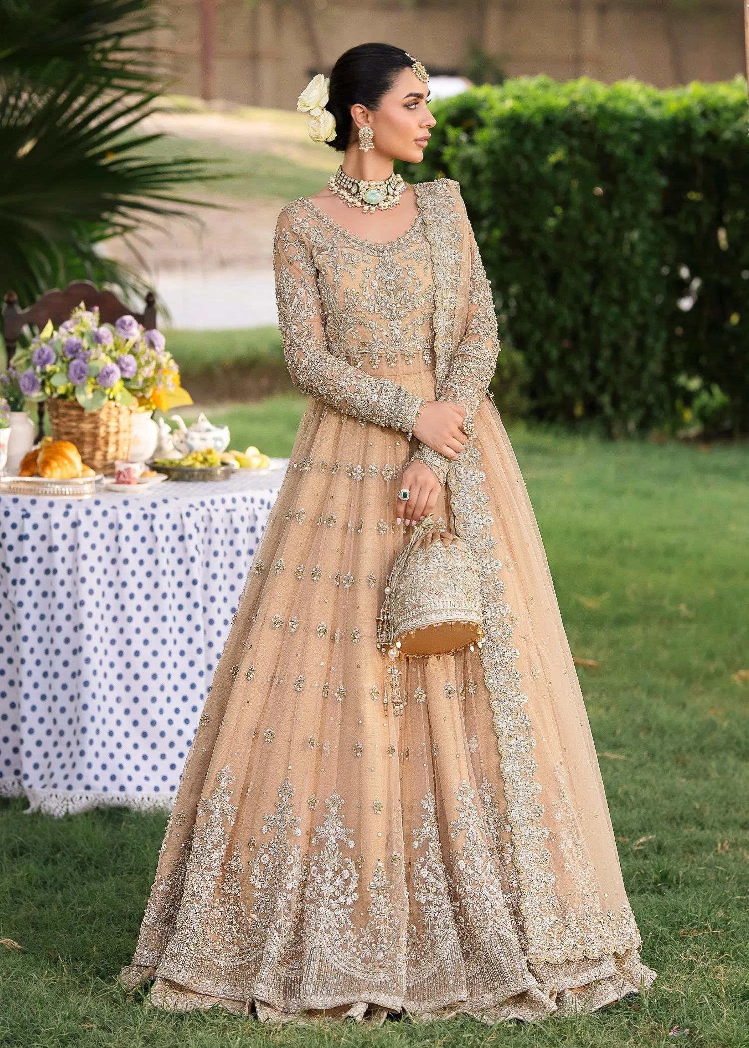Pakistani Bridal Outfit in Lehenga Pishwas Frock Style