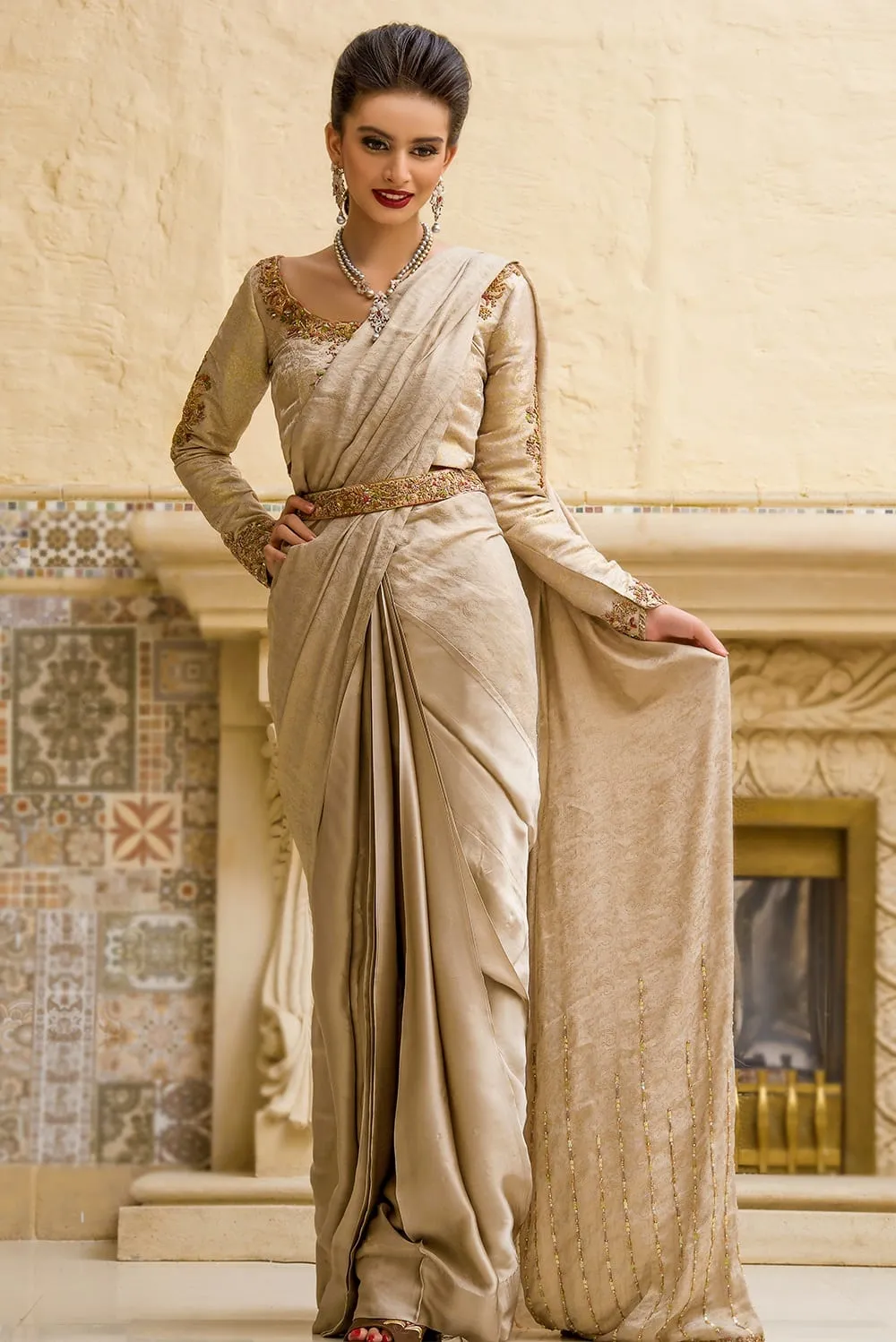 Pakistani Wedding Bridal Saree in Light Skin Color #N7091