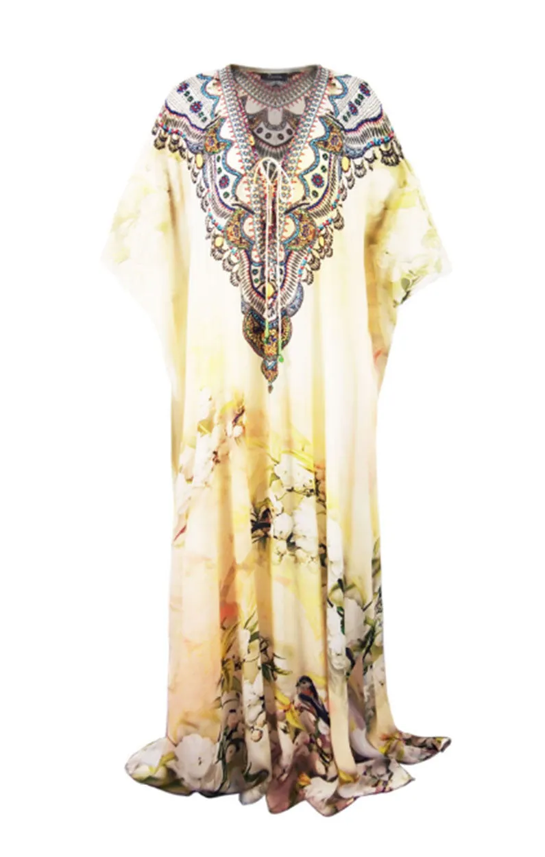 Parides Lace Up Kaftan in Cherry Blossom