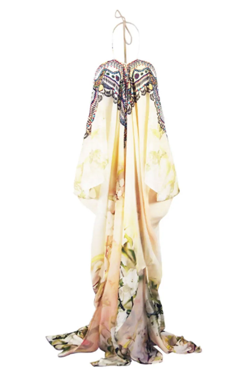 Parides Lace Up Kaftan in Cherry Blossom