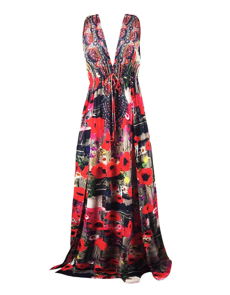 Parides V-Neck Embellished Dress in Melange Poppy