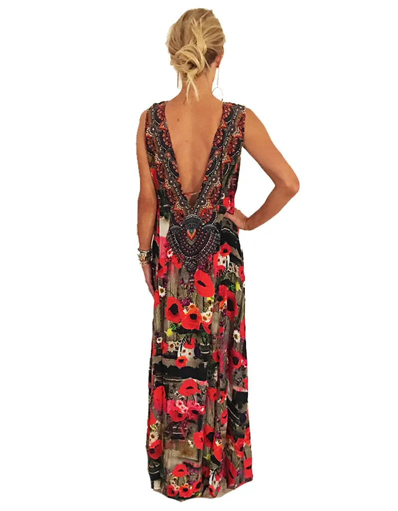 Parides V-Neck Embellished Dress in Melange Poppy