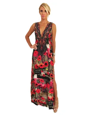 Parides V-Neck Embellished Dress in Melange Poppy