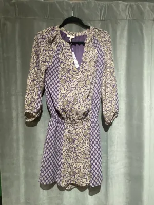 Parker Three Quarter Sleeve Purple Silk Mini Dress