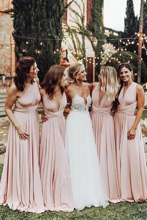 Pink Chiffon A-line V-neck Long Bridesmaid Dresses, Wedding Party Dress, MBD161