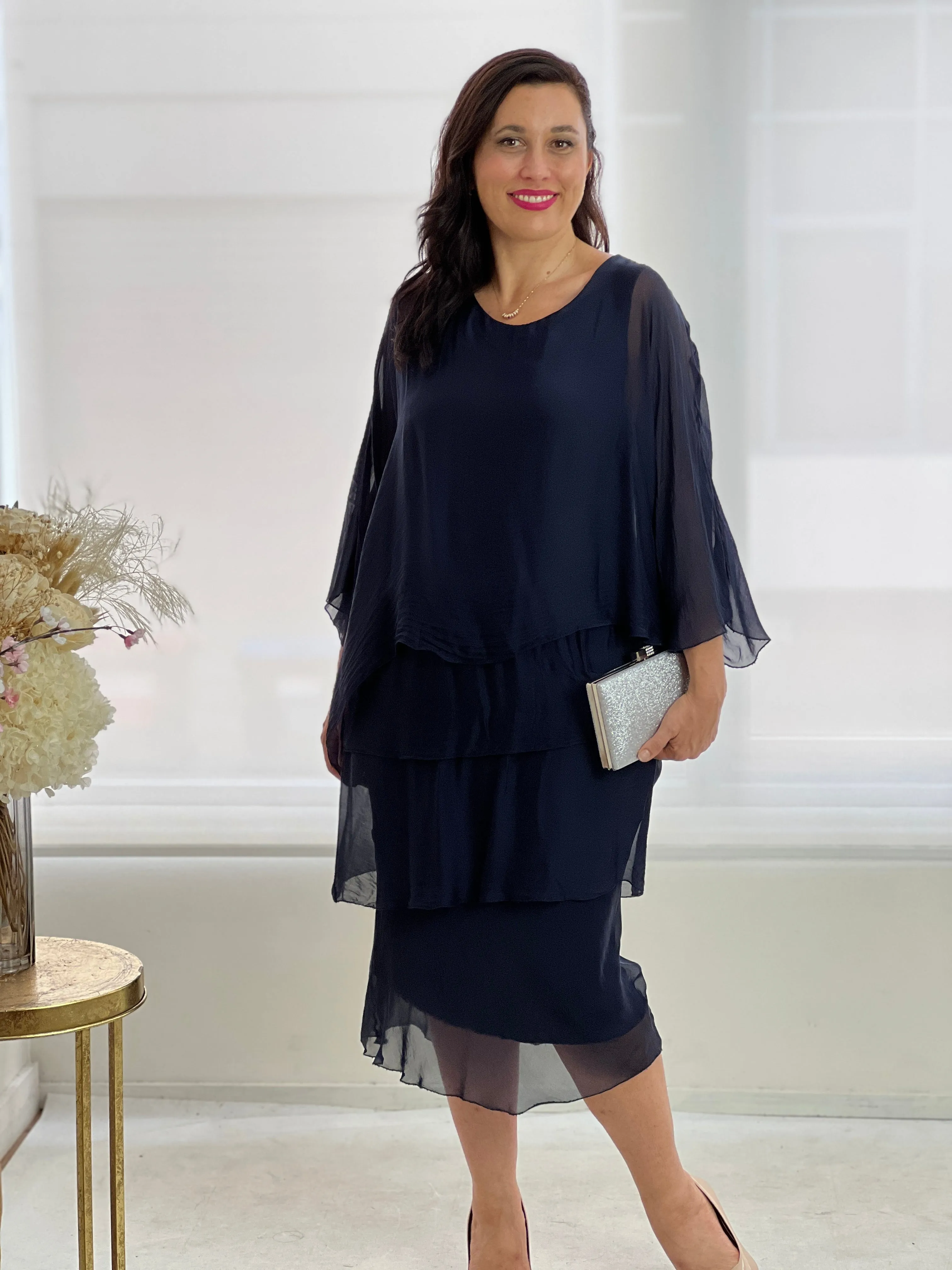 Piper Navy Silk Dress