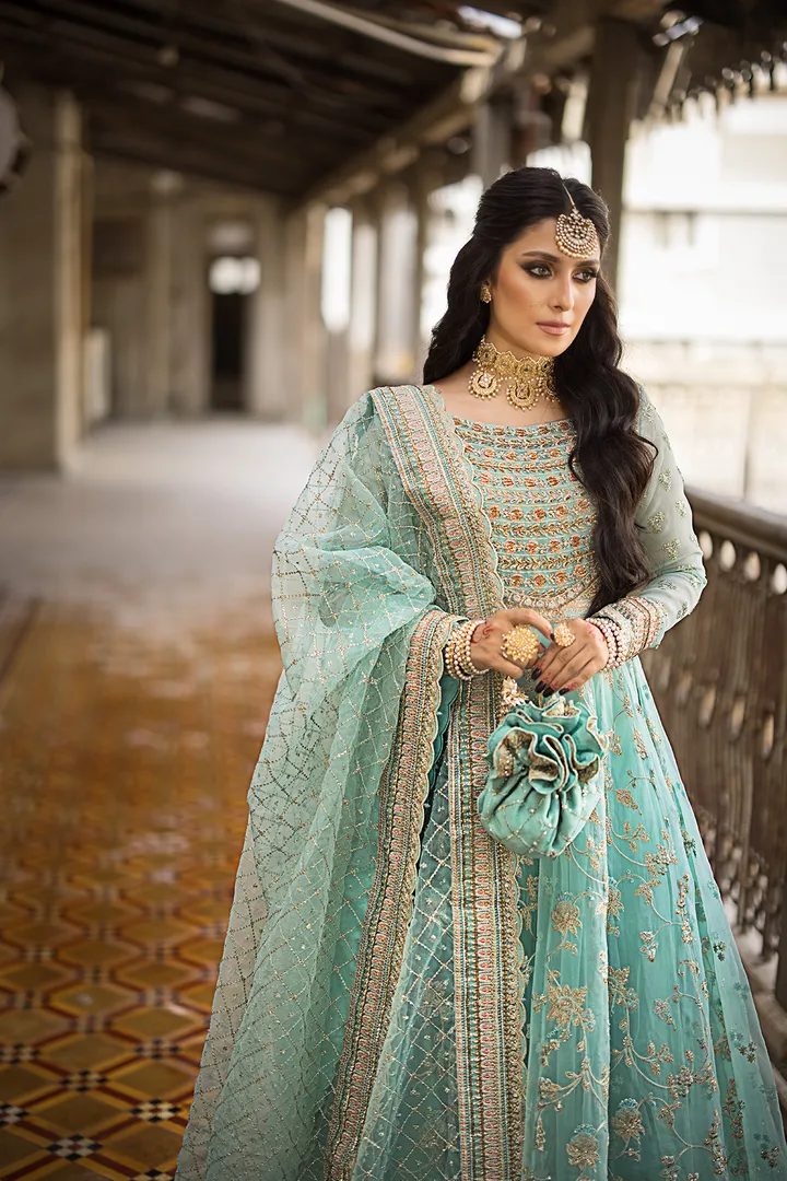 Pishwas Frock and Sharara Blue Pakistani Bridal Dress