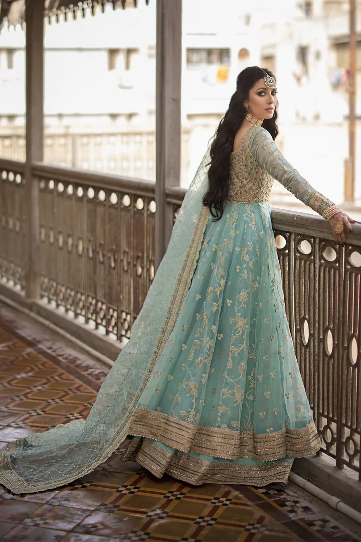 Pishwas Frock and Sharara Blue Pakistani Bridal Dress