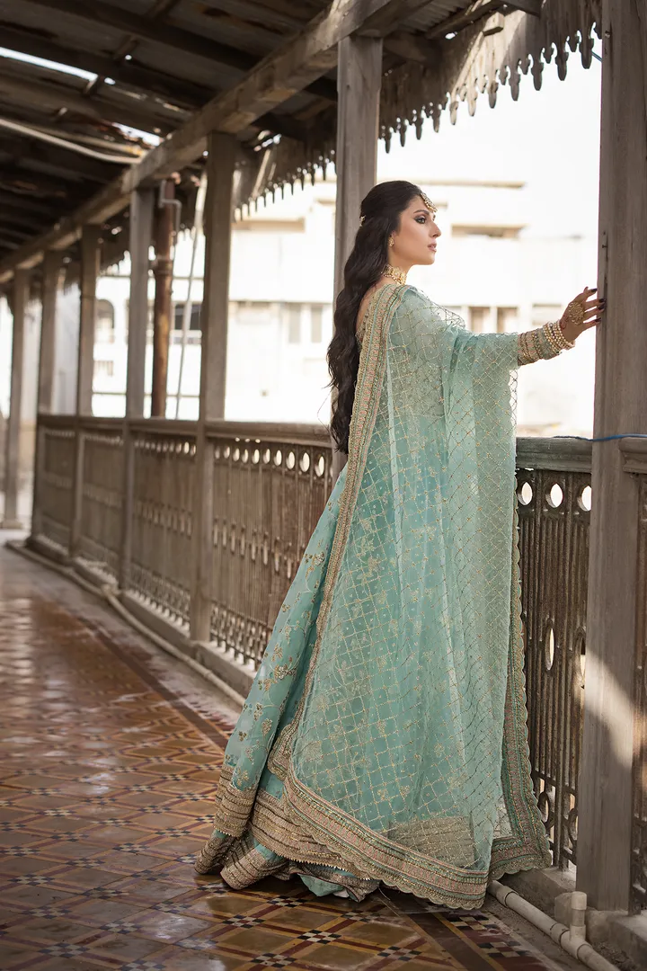 Pishwas Frock and Sharara Blue Pakistani Bridal Dress