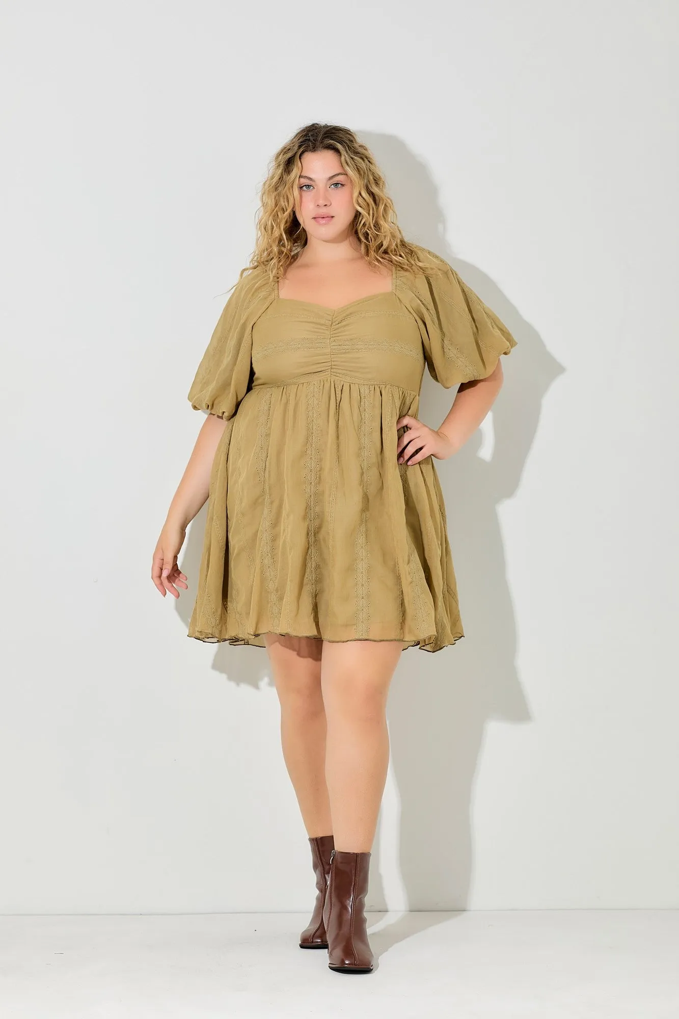 PLUS CHIFFON BUBBLE SLEEVE DRESS