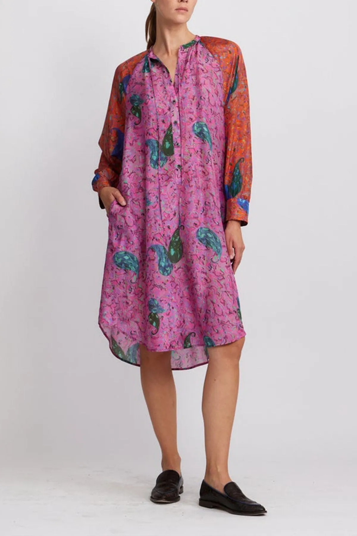 Poet Dress in Orange Paisley