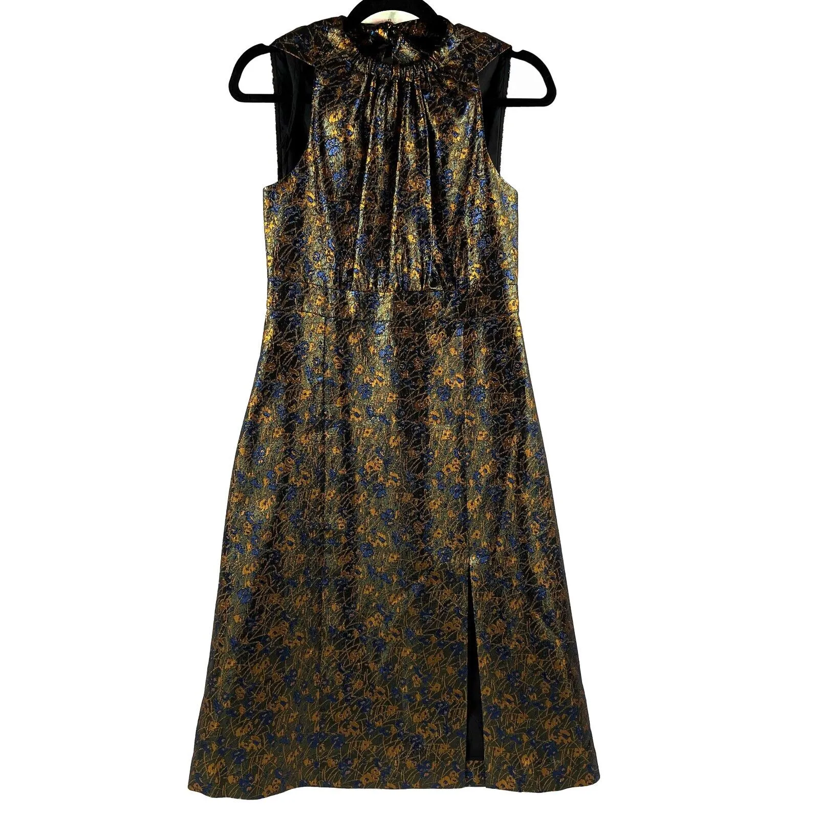 Prada - Metallic Green Floral Print Midi Halter-Neck Dress - 40 US 4