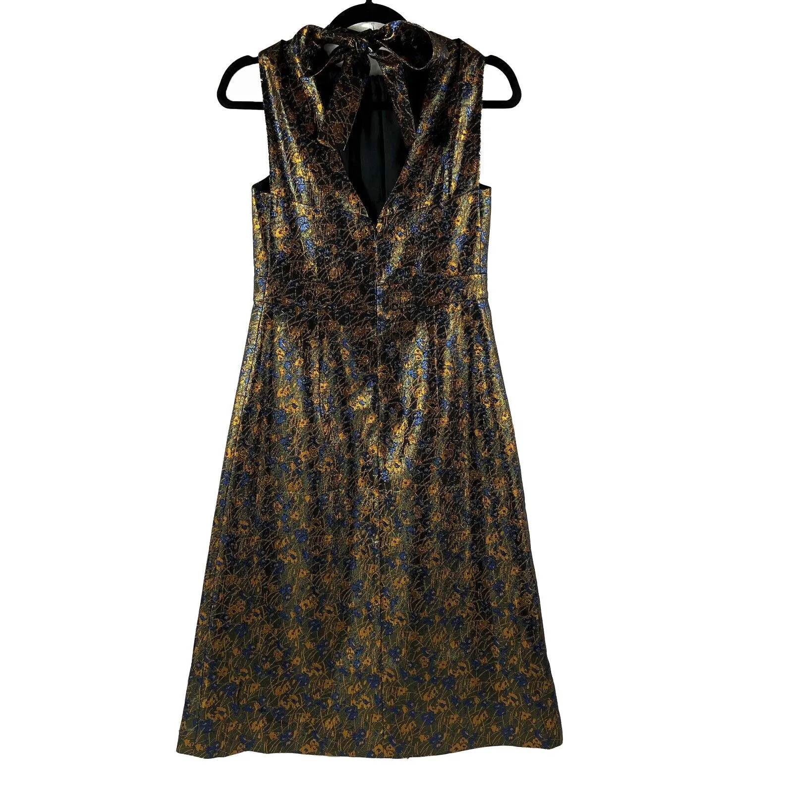 Prada - Metallic Green Floral Print Midi Halter-Neck Dress - 40 US 4