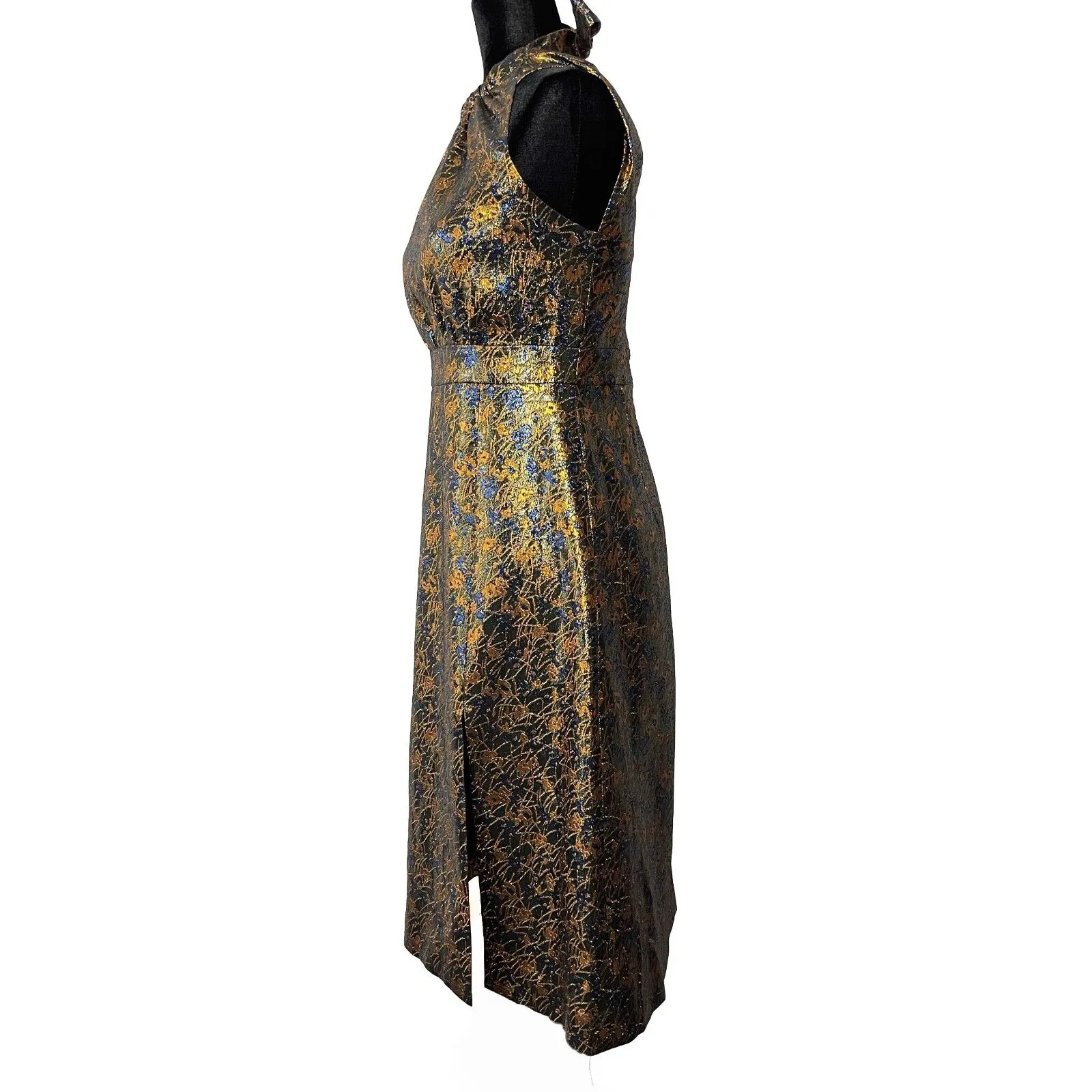 Prada - Metallic Green Floral Print Midi Halter-Neck Dress - 40 US 4