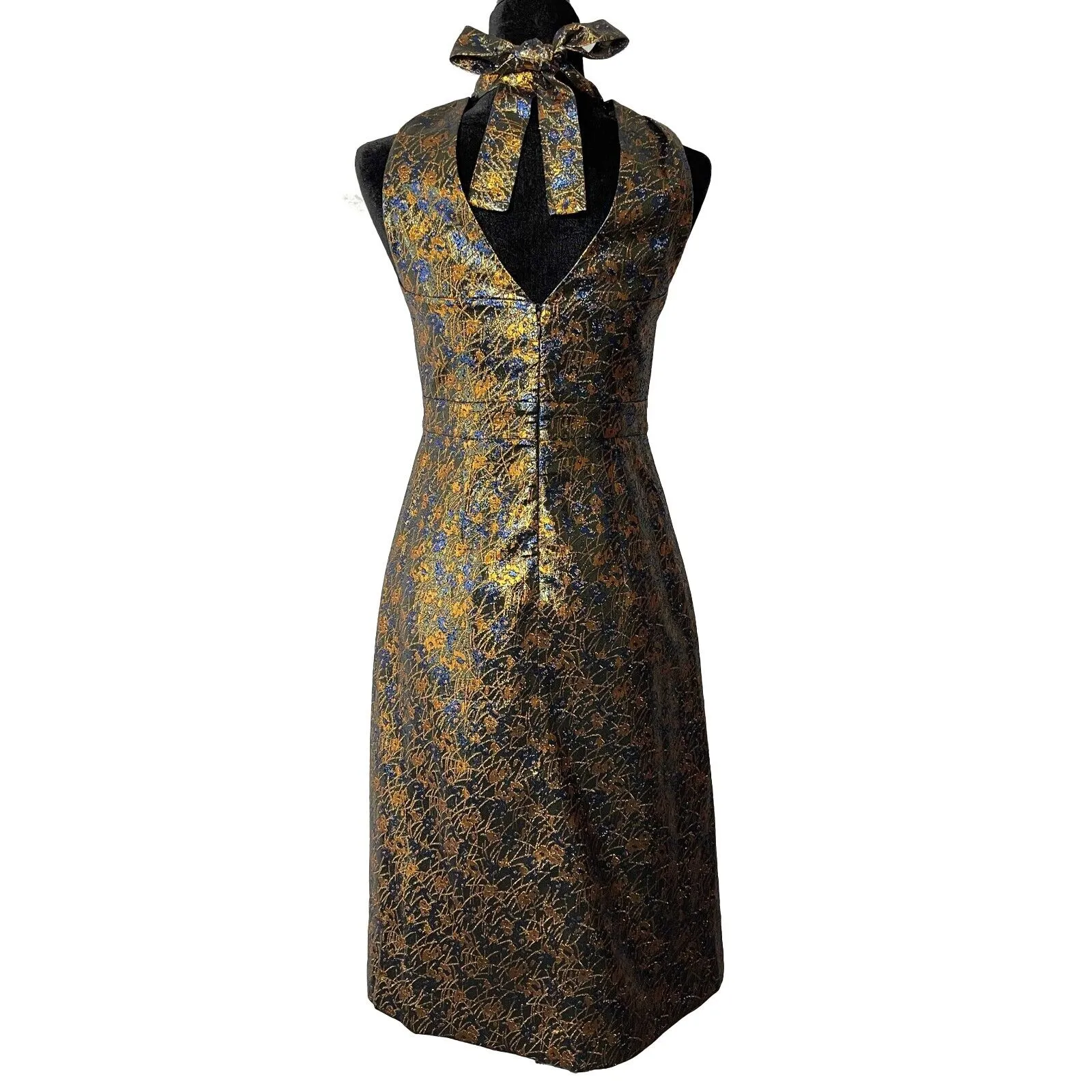 Prada - Metallic Green Floral Print Midi Halter-Neck Dress - 40 US 4