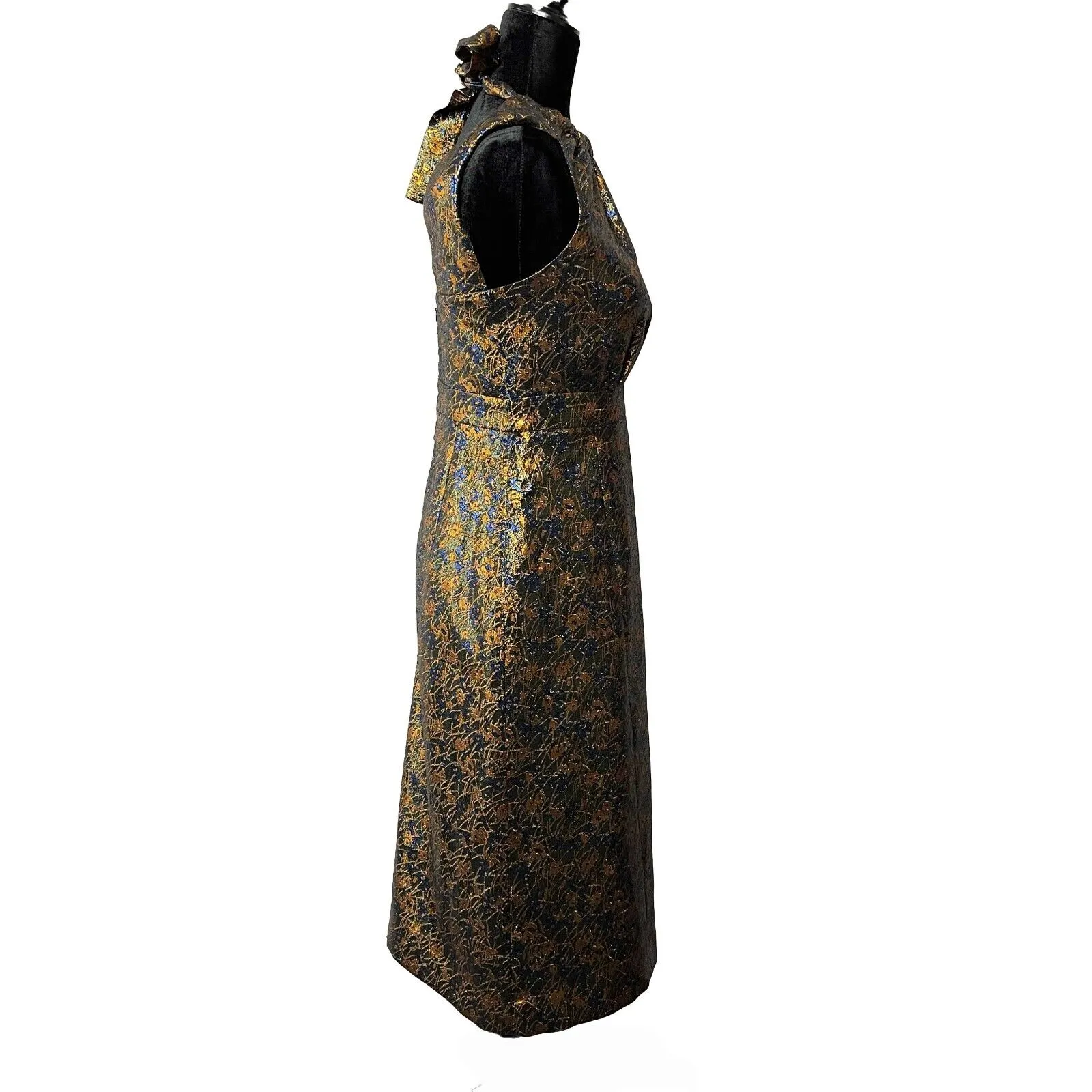 Prada - Metallic Green Floral Print Midi Halter-Neck Dress - 40 US 4