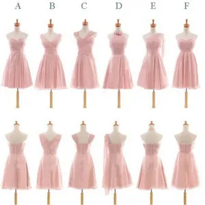 Pretty Chiffon Mismatched Different Styles Blush Pink Knee Length Cheap Bridesmaid Dresses, WG184