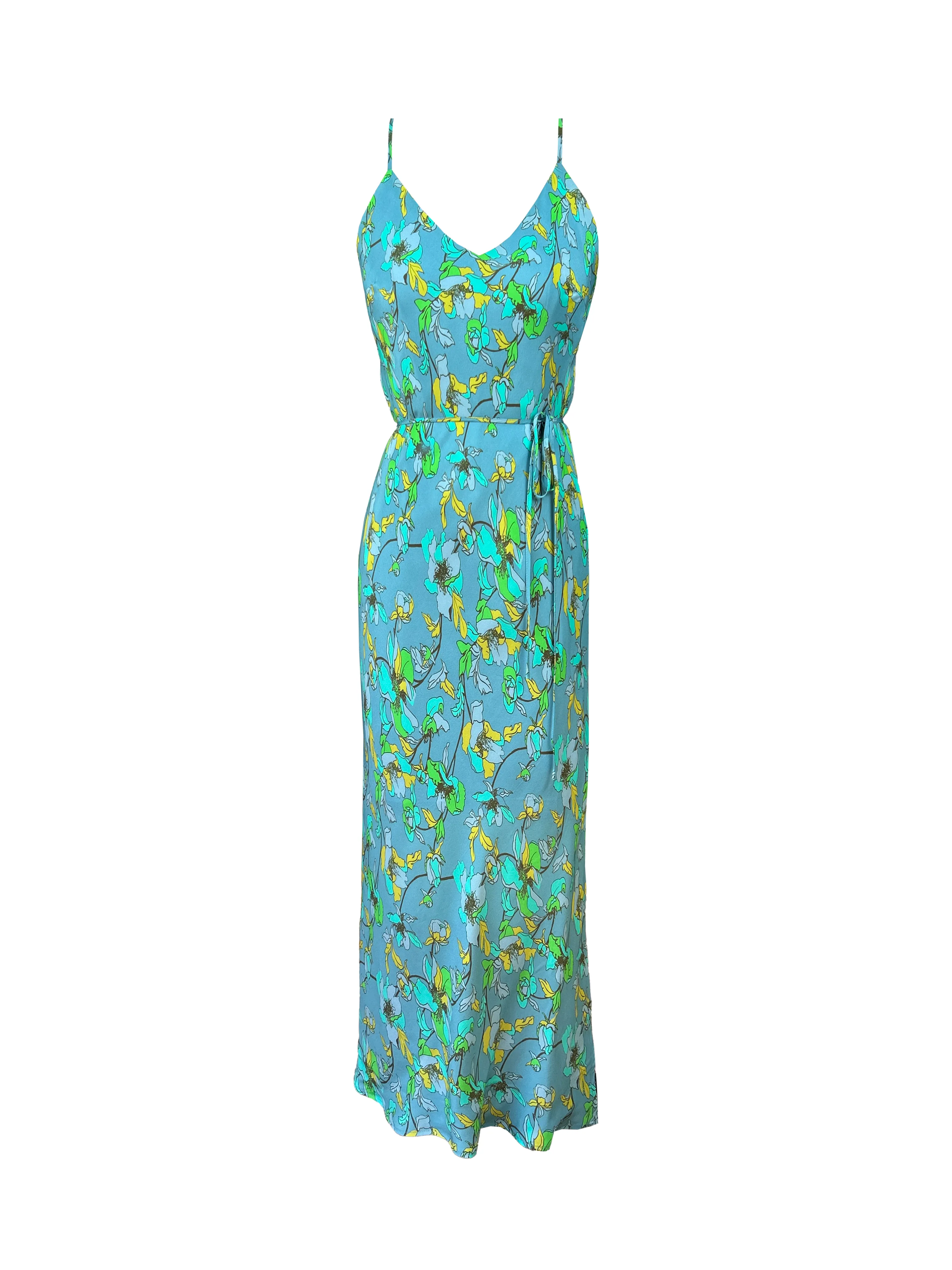 Printed Long Bias Dress - Baltic Blue Bouquet Print